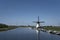 Netherlands rural lanscape with windmills at famous tourist site Kinderdijk in Holland