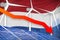 Netherlands solar and wind energy lowering chart, arrow down - alternative natural energy industrial illustration. 3D Illustration