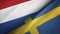 Netherlands and Sweden two flags textile cloth, fabric texture