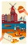 Netherlands travel postcard, main symbols of Dutch culture and sightseeing landmarks, vector illustration