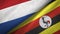 Netherlands and Uganda two flags textile cloth, fabric texture
