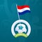 Netherlands vector flag pinned to a soccer ball. European football 2020 tournament final stage. Official championship colors and