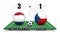 Netherlands vs Czech . Soccer ball with national flag pattern on perspective football field . Dots world map background . Football