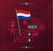 Netherlands world football tournament 2022 vector wavy flag pinned to a soccer field with design elements. World football 2022