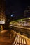 Netkous viaduct and RandstadRail station in The Hague, Netherlands, at night