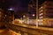 Netkous viaduct and RandstadRail station in The Hague, Netherlands, at night