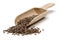 Nettle seeds and wooden scoop on white background