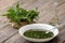 Nettle soup in a white bowl