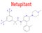 Netupitant drug molecule. NK1 receptor antagonist. Skeletal formula.