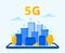 Network 5G coverage. City wireless internet, fifth generation networks and high speed urban 5G connection vector