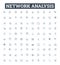 Network analysis vector line icons set. Network, Analysis, Topology, Graph, Structure, Connectivity, Flow illustration