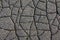 A network of black cracks on the asphalt surface. Road texture with weathered surface, showcasing the effects of time and wear
