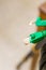 Network cable green on a blurred background peripherals for computer design base