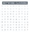 Network clouding vector line icons set. Network, Clouding, Cloud, Computing, Networking, Virtualization, Storage