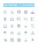 Network clouding vector line icons set. Network, Clouding, Cloud, Computing, Networking, Virtualization, Storage