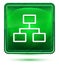 Network connections icon neon light green square button