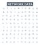 Network data vector line icons set. Networking, Data, Transfer, Protocols, Connectivity, Encryption, Sharing