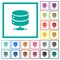 Network database flat color icons with quadrant frames