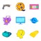 Network game icons set, cartoon style