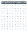 Network information vector line icons set. Network, Information, Protocols, Ethernet, Wi-Fi, LAN, IP illustration