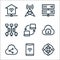 network line icons. linear set. quality vector line set such as world, smartphone, sharing, speed, connection, hub, online server