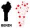 Network Polygonal Map of Benin with Red Stars