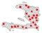 Network Polygonal Map of Haiti with Red Virus Items