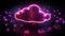 Network solution background. Internet server services for cloud transfer. Neon pink cloud on black backdrop. Networking and Ai