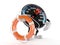 Network speed meter character holding life buoy