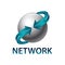Network sphere rotate blue arrow logo concept design template