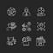 Networking chalk white icons set on black background