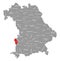 Neu-Ulm county red highlighted in map of Bavaria Germany