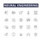 Neural engineering line vector icons and signs. Neuroscience, Neural Network, Machine Learning, Neural Interface