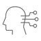 Neural interface thin line icon, technology and network, human head connection sign, vector graphics, a linear pattern