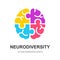 Neurodiversity. Autism Awareness Month. A brain made up of colorful puzzle pieces