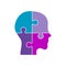 Neurodiversity idea. Head puzzle icon. Four colorful jigsaw pieces.