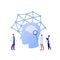 Neurology science and brain research concept. Vector flat person illustration. Group of multiethnics scientist and human head sign