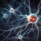 Neuronal network with electrical activity of neuron cells AI generated illustration. Neuroscience, neurology, nervous system and