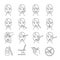 Neurotoxin injection procedure linear icons set