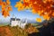 Neuschwanstein castle with autumn leaves in Bavaria, Germany