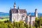 Neuschwanstein castle closeup in Bavaria, Germany. Neuschwanstein is a top landmark of German Alps