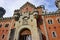 Neuschwanstein Castle main front gate with stone, brick, and turrets