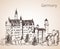 Neuschwanstein castle near Munchen. Germany. Sketch.