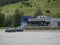 Neustift im Stubaital, Austria, July 3, 2020: Frontal view of down station of Panoramabahn Elfer cable car and parking