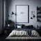 Neutral Color Interior Bedroom, Large bed, Mock up Poster Frame Art, Nature Feeling, Green Plant, Soft Light, Carpet, Wood Side
