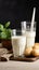 Neutral elegance Vegan potato milk powder in glasses, with focus