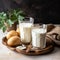 Neutral elegance Vegan potato milk powder in glasses, with focus