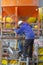 Neuwied, Germany - February 1, 2019: construction workers are filling mortar into pre-cast segments on a building site