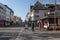 Neuwied, Germany - February 10, 2021: empty street and only some people in front of a fast food outlet due to the second lockdown
