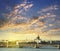 Neva river scape and the dome of St Isaac\'s Cathedral in Saint P